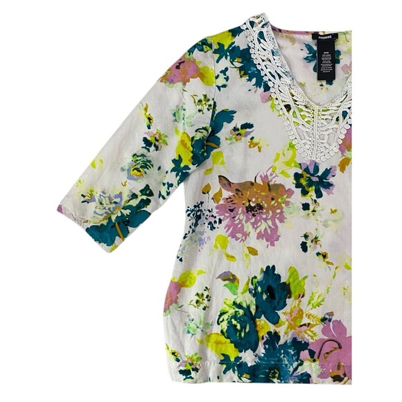 PREMISE Tunic Belize City Floral Print Crochet Detail Top Six Medium Linen Blend - Picture 4 of 9